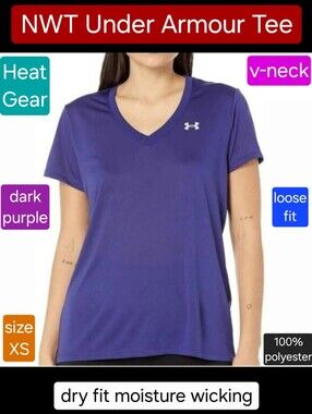 Under Armour V-Neck Tee - NWT Tech HeatGear dark purple XS